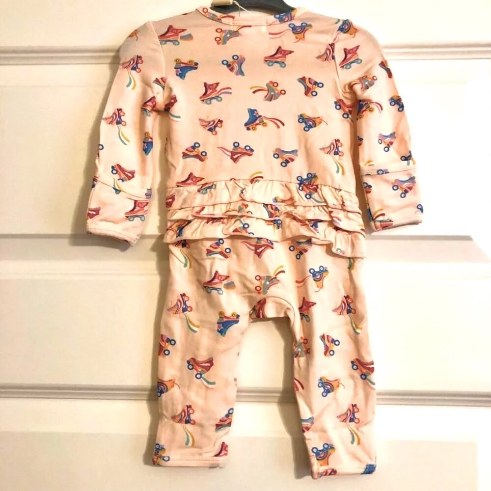 NWT ANGEL DEAR Ruffles & Roller Skates Playsuit 1-Pc Zip-up Pink 0-3 Months